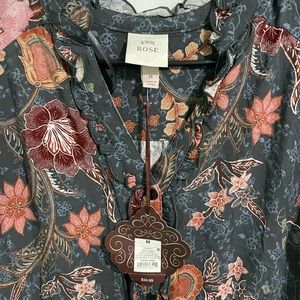 Short Sleeve Floral Navy Midi Dress